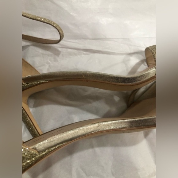 Stuart Weitzman Nudistcurve gold glitter shimmery anklestrap heels size 9.5 new - Picture 7 of 16